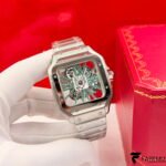 Cartier Santos de Cartier Skeleton – Stainless Steel – Green Lacquer Roman Numerals – Calibre 9611 MC