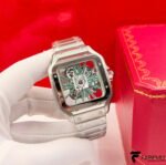 Cartier Santos de Cartier Skeleton – Stainless Steel – Green Lacquer Roman Numerals – Calibre 9611 MC