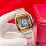 Cartier Santos de Cartier Skeleton – Two‑Tone Stainless Steel & Yellow Gold – Green Lacquer Roman Numerals – Calibre 9611 MC