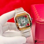 Cartier Santos de Cartier Skeleton – Two‑Tone Stainless Steel & Yellow Gold – Green Lacquer Roman Numerals – Calibre 9611 MC