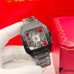 Cartier Santos de Cartier Skeleton “Noctambule” – Black ADLC – Super‑LumiNova Roman Numerals – Calibre 9611 MC