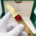 Rolex Precision / Cellini – Vintage Ladies Cocktail Watch – 18K Yellow Gold – Ruby Sunburst Dial – Manual-Wind