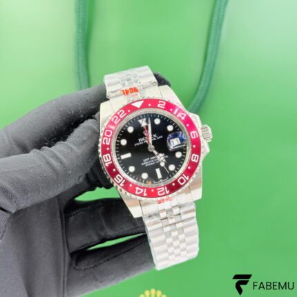 Rolex GMT‑Master II – All‑Red Ceramic Bezel – Black Dial – Stainless Steel Jubilee (Custom Concept)