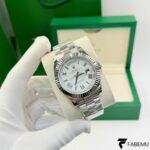 Rolex Day‑Date 40 – 18K White Gold – White Roman Dial – Fluted Bezel – President Bracelet – Ref. 228239