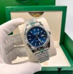 Rolex Datejust 41 – Bright Blue Fluted Motif Dial – White Gold Fluted Bezel – Jubilee Bracelet – Ref. 126334‑0028