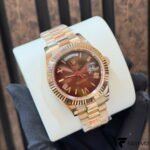 Rolex Day‑Date 40 – Chocolate Roman Dial – Everose Gold Fluted Bezel – President Bracelet – Ref. 228235